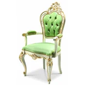 Casa Padrino Luxury Baroque Dining Room Chair with Armrests Green/White/Gold - Made in Italy