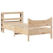 Vidaxl Posteljni okvir z vzglavjem bel 75x190 cm trdna borovina