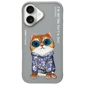 shumee Ovitek za iPhone 16 Nimmy Glasses Cool Cat Gray