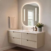 Skye Decor Set kupatilskog ormarica sa umivaonikom i ogledalom, 2 dela, Bež