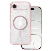 Silikonski ovitek Glitter MagSafe za iPhone 17 Air - prozorno roza z bleščicami
