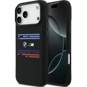 Ovitek BMW M silikonski ovitek MagSafe z vodoravno črto za iPhone 17 Pro Max črn (BMHMP17X25SHOTSK)