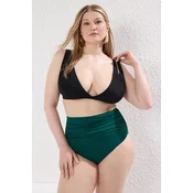 Trendyol Curve Green High Waist Corset Gathered Detail Plus Size Bikini Bottom