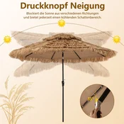 Costway Senčnik Hawaii 300 cm naravno črn z LED sončno osvetlitvijo in dvojno streho