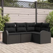vidaXL vidaXL 4-delni vrtni kavč set z blazinami Črni poli ratan, (22094122)