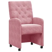 Vidaxl Jedilni stoli s kolesi 2 szt. Roza 58 x 67 x 97 cm Žamet