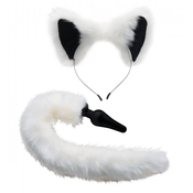 Komplet analnega čepa in ušes White Fox, bel
