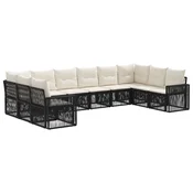 Sjedeća garnitura za vrt 10 kom. Crna i krem-bijela poliratan 65,5 x 62 x 70 cm