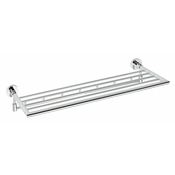 Zložljivi obešalnik za brisače in polica s kaveljčki OMEGA, 650 mm, kromast - Kromasta - 655.00 - 144 - Kromirana medenina - Vijaki - Okrogla - Bemeta - OMEGA - 655x105x270 mm - Obešalnik za brisače