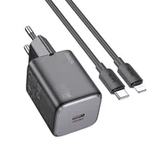 Hoco Mrežni polnilnik za telefon Hoco USB-C QC PD 20 W + kabel USB-C na Lightning N40, črn