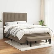 Greatstore Box spring postelja z vzmetnico taupe 140x190 cm blago