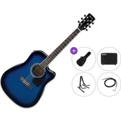 Ibanez PF15ECE-TBS Premium SET Transparent Blue Sunburst Elektroakustična dreadnought