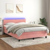 Vidaxl Box spring postelja z vzmetnico LED roza 140x190 cm žamet