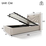 SONNENH Enojna postelja, 90 x 200 cm, bež, 208 x 96 x 107 cm, prostor za shranjevanje, priključek usb, za spalnico
