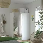 PLATSA Garderober s 2 vrata, bela STRAUMEN staklo ogledala/FONNES bela, 120x57x181 cm