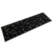 Vidaxl Kuhinjska preproga pralna dobro jutro črna 45x150 cm žamet