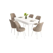 Hanah Home trpezarijski set Nix, sto na razvlacenje i 6 stolica, bela ploca, kapucino tkanina Babyface