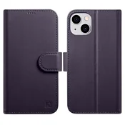 iCARER denarnica 2v1 za iPhone 14 Plus usnjena preklopna torbica z zaščito pred RFID temno vijolična (WMI14220727-DP)