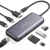 slomart Anker 555 PowerExpand 8-v-1 USB-C priklopna postaja - 85W PD, 4K HDMI, 10Gbps USB-C, USB-A, Ethernet, čitalnik kartic za MacBook