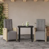 Vidaxl vidaXL 3-delni bistro komplet z blazinami, bež, poli ratan