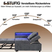 SONNENH Kavč, svetlo siva, 177 x 68 x 65 cm, led osvetlitev, priključek usb, za dnevno sobo