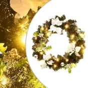 Vidaxl Božični venec z LED lučkami črn 60 cm PVC