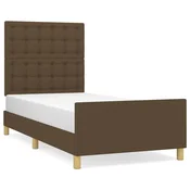 Vidaxl Posteljni okvir brez vzmetnice temno rjav 90x200 cm blago