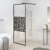 Vidaxl Pregrada za tuš 90x195 cm ESG steklo s kamnitim dizajnom črna