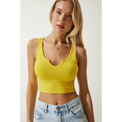 Happiness Istanbul Womens Yellow Strap Crop Knitted Blouse