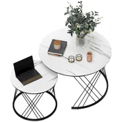 HOMCOM HOMCOM Komplet dnevnih miz iverna plošča, kovina 70D x 70Š x 46,5V cm bela, (5000242683)