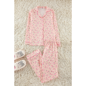 Trendyol Pink 100% Cotton Floral Knitted Pajama Set