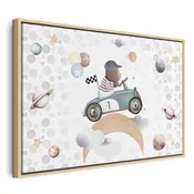 Slika - Galactic Races - A Bear Participating in Car Races Among Planets Clouds and Stars in Pastel Hues 90x60 U prirodnom drven