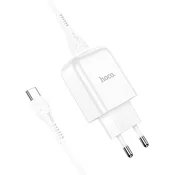 Hoco Mrežni polnilnik za telefon Hoco USB A 2A 10 W + kabel USB A na USB C N2, bel