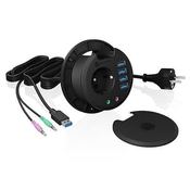 IcyBox Namizni hub ib-hub1430 80 mm, 4x USB 3.0 tip A, avdio vhod/izhod, priključek 220 V