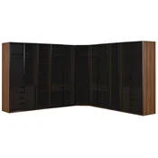 Casa Padrino luxury corner wardrobe brown/black 345 x 345 x H. 220 cm - Solid wood bedroom cabinet with 11 glass doors and LED lighting - Bedroom furniture - Hotel furniture - Luxury furniture