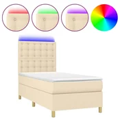Vidaxl Box spring postelja z vzmetnico LED krem 80x200 cm blago