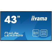 iiyama 43 1920x1080, AMVA3 panel, Fan-less, Speakers, Multiple In-/Outputs (VGA, DVI-D, HDMI and more), 350 cd/m2, 3000:1 Static Contrast, 8 ms, Landscape mode, Media Play USB Port, LAN Control (RJ45 (LE4340S-B1)