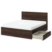 STORKLINTA Posteljni okvir z 2 predaloma, temno rjava imitacija hrasta, 140x200 cm