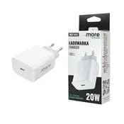USB-C stenski polnilnik 20W PD 3A hitro polnjenje telefon tablični računalnik bela barva