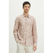 Lanena košulja Medicine za muškarce, boja: ružičasta, regular, s klasičnim ovratnikom
