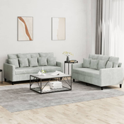 VIDAXL baršunasti 2-dijelni set sofa s jastucima, svjetlosivi