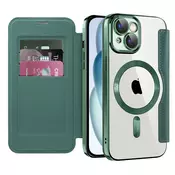 Etui SmartMag Book z Magsafe tehnologijo in RFID denarnico za iPhone 15 - green