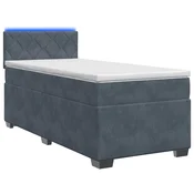 vidaXL Postelja s pomičnim okvirjem, vzmetnico in LED Temno siva Žamet