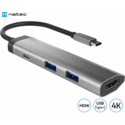 NATEC NMP-1984 FOWLER SLIM, USB Type-C 3u1 Multi-port
