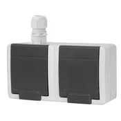 Nadometna vtičnica N/T, dvojna z ozemljitvijo IP65, siva AQUANT 2K