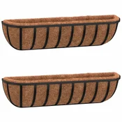 Vidaxl Stensko korito 2 kosa podloga iz kokosa črna 61x19x16 cm jeklo