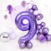 PartyPal Folija balon številka 9 vijoličen 100 cm