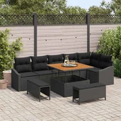 Sjedeća garnitura za vrt 9 kom. Crna poliratan 288,5 x 123,5 x 85 cm