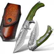Lovski zložljivi nož Damascus MASTERPIECE Daisuke - Green KP31651