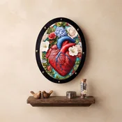 WallXpert drveni zidni ukras ALQ124-M, anatomsko srce medu ružama i hortenzijama, 33 x 43 cm